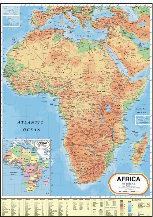 Africa Physical Map Dimensions: 70 X 100  Centimeter (Cm)