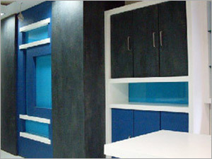 Interior Corporate Offices - Wood/Laminate Modular, Variable Dimensions, Blue | Modern Design, Durable Build, Customizable, Professional Look