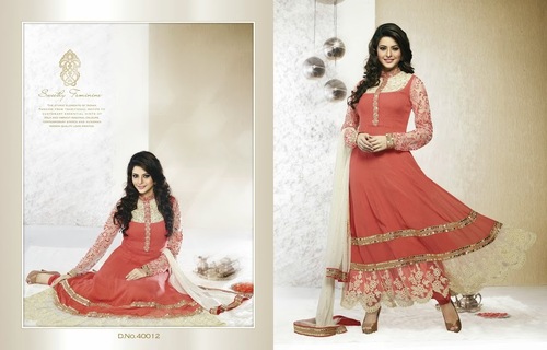 LATEST DESIGNER DRESSES - Georgette, Coral, Three-Quarter Sleeve | Embroidered, Elegant Anarkali, Long Length, Comfortable Fit