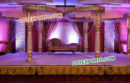 Indian Wedding Butterfly Mandap - Fiberglass, Gold, Variable Dimensions | Lightweight, Foldable, Weatherproof, Easy Assembly, Internal Lighting