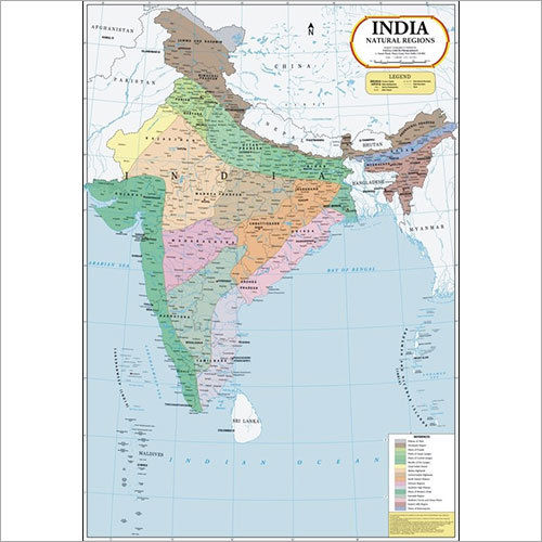 India Natural Region Map Dimensions: 70 X 100  Centimeter (Cm)