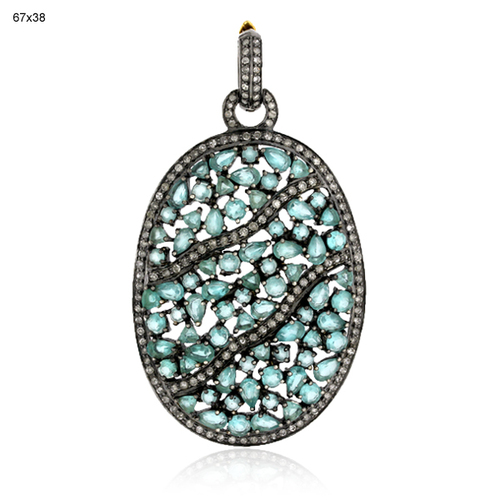 18 k Gold Diamond Gemstone Pendant Jewelry - 18k Gold, 67x38mm | Apatite 10.91 Ct, Diamond 1.53 Ct, Lightweight Elegant Design