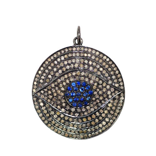 Blue Sapphire Diamond Silver Pendant