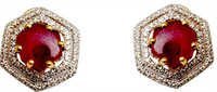 Diamond & Ruby Flats Gold Earring Set