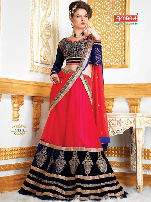 Wedding Collection - Velvet Lehenga Choli, Red | Handcrafted Zardozi Embroidery, Elegant Design, Customizable Size, Comfortable Wear