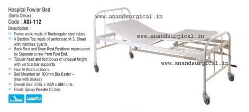 Hospital Fowler Bed (Semi Deluxe) - Steel Frame, 206x90x60 cm | Adjustable Backrest, Mattress Guards, Mobile Castors with Brakes