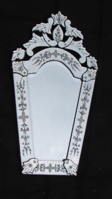 1017 - Glass & Metal, 24x12 Inches, White | Venetian Style, Reflective Surface, Intricate Detailing, Wall Mount
