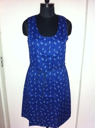 Ladies top-0800 - Cotton Medium Blue, Knee-Length | Stylish Design, Comfortable Fit, Sleeveless