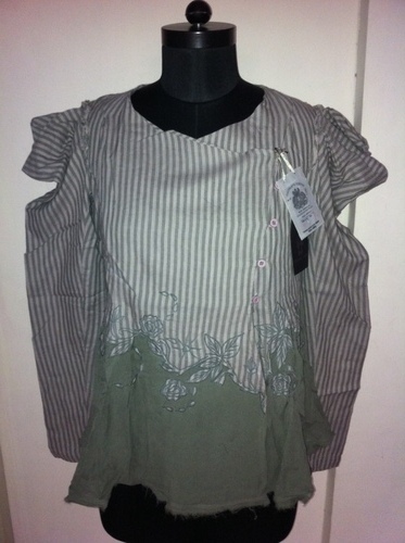 Ladies Top-0802 - Cotton Blend Gray, Long Sleeves, Round Neck | Stylish, Comfortable, Durable, Easy to Wear
