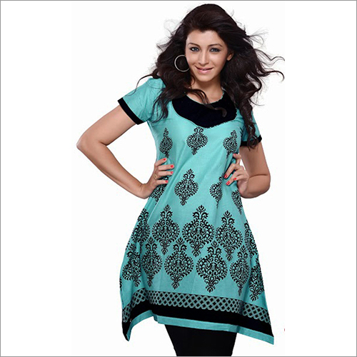 Fancy Cotton Kurtis - Cotton, Sizes L-XXL, Color Sea Green | Absorbent, Lightweight, Soft Fabric, Printed Design, Stylish Women's Wear