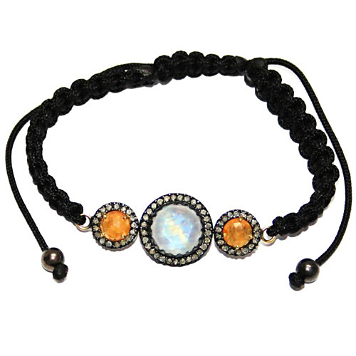 Moonstone Garnet Diamond Gold Bracelet
