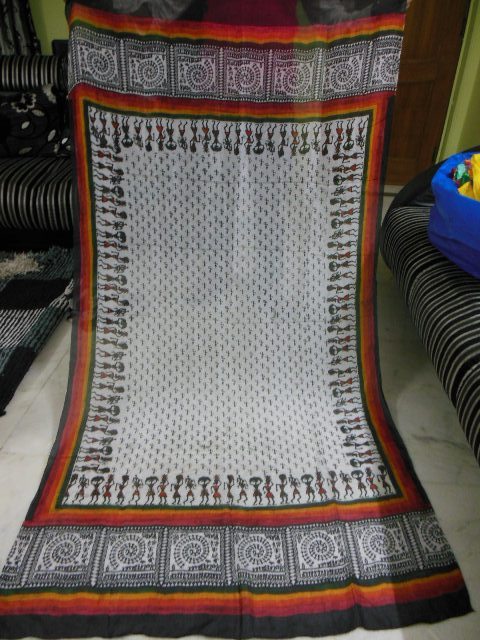 Hand Brush Paintings In Silk Scarfs 
