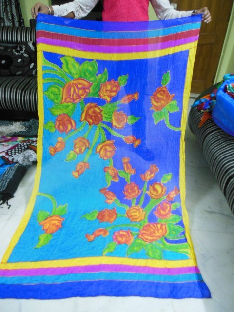 Hand Brush Paintings In Silk Scarfs
