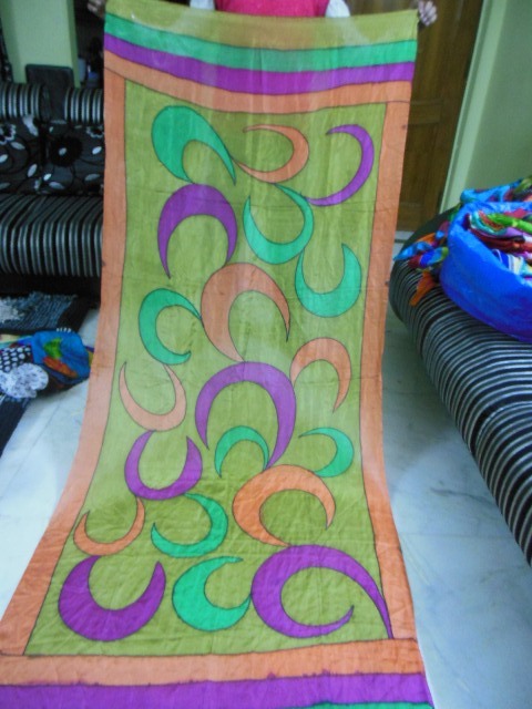 Hand Brush Paintings In Silk Scarfs