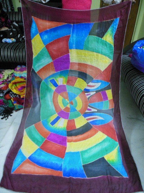 Hand Brush Paintings In Silk Scarfs