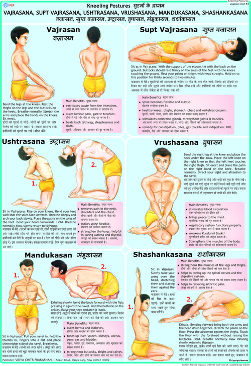 Vajrasana, Supt Vajrasana, Ushtrasana, Vrushasana Chart