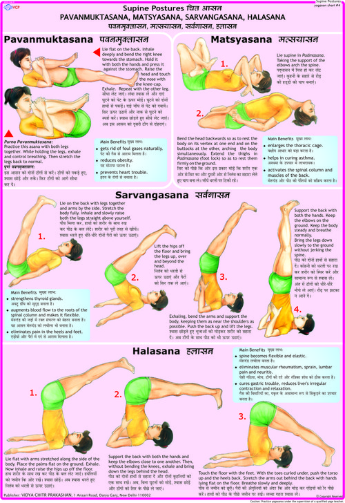 Pavanmukhtasana, Matsyana, Sarvangasana, Halasana Chart