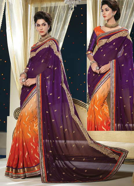 GEORGETTE JACQUARD SAREE WITH BROCADE BLOUSE