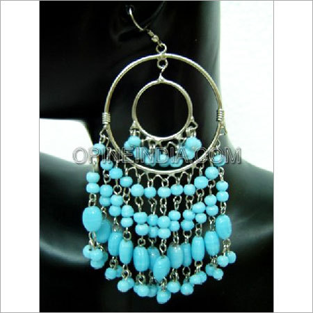 Ear Rings Set - Metal Beads, 50x50 Mm, Turquoise | Lightweight, Elegant Dangle, Smooth Finish