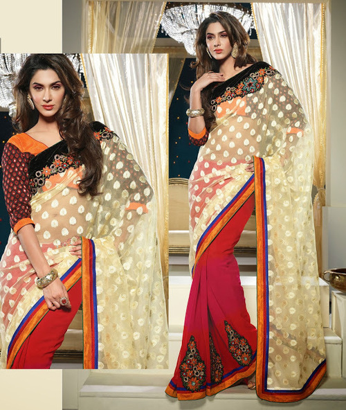 TISSUE AND GEORGETTE SAREE WITH ART SILK BLOSUE
