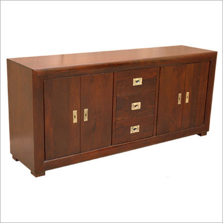 Wooden Furniture-Sideboard - Solid Wood, 72x18x30 Inches, Dark Brown | Two Doors, Three Drawers, Ample Storage, Brass Hardware