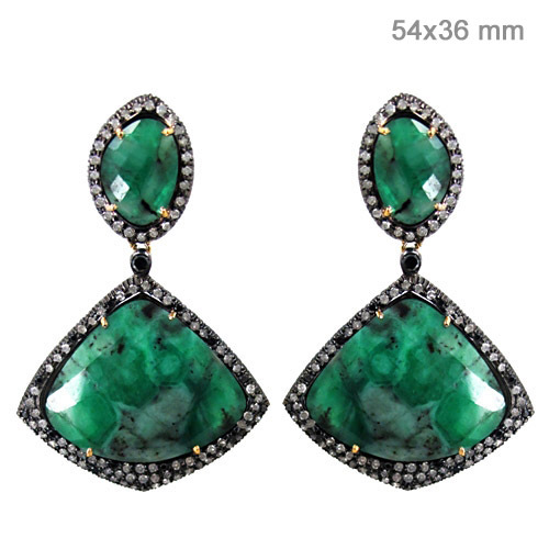 Emerald Diamond Gold Earrings