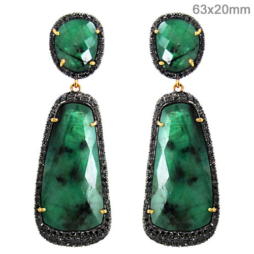 Diamond Emerald Gold Earrings