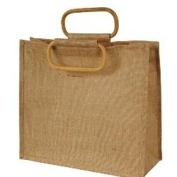 Jute Sacking Bag - Variable Size, Beige, Bamboo Handle | Durable, Eco-Friendly, Stylish, Reusable, Reinforced Stitching