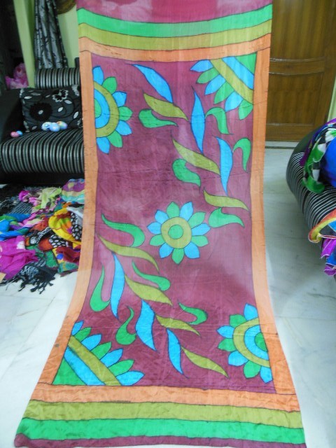 Hand Brush Paintings In Silk Scarfs
