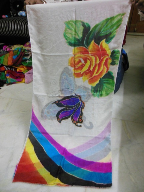 Hand Brush Paintings In Silk Scarfs