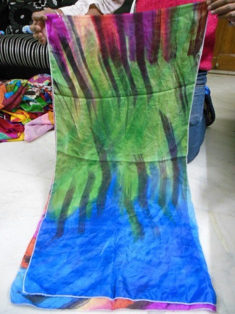 Hand Brush Paintings In Silk Scarfs