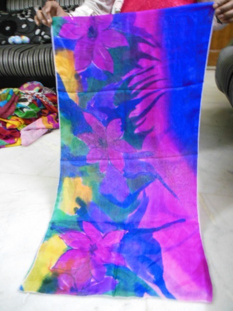 Hand Brush Paintings In Silk Scarfs
