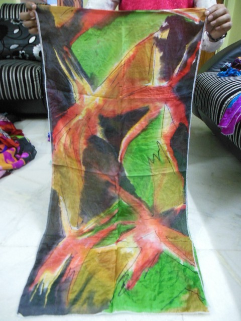 Hand Brush Paintings In Silk Scarfs