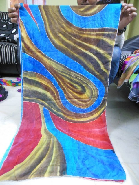 Hand Brush Paintings In Silk Scarfs