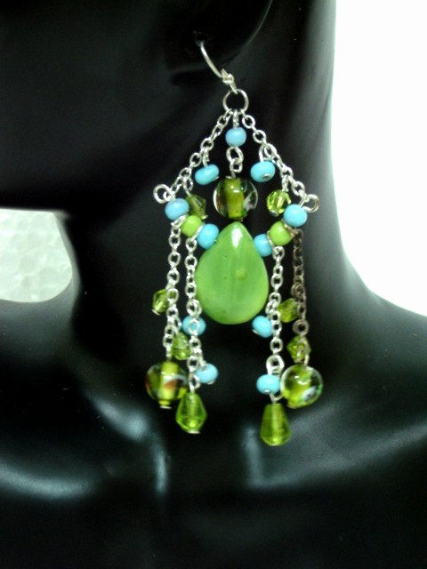 Imitation Ear Rings - Gemstones Beads, 50-70 mm, Green | Elegant Design, Durable Materials, Trendy Style, Attractive Look