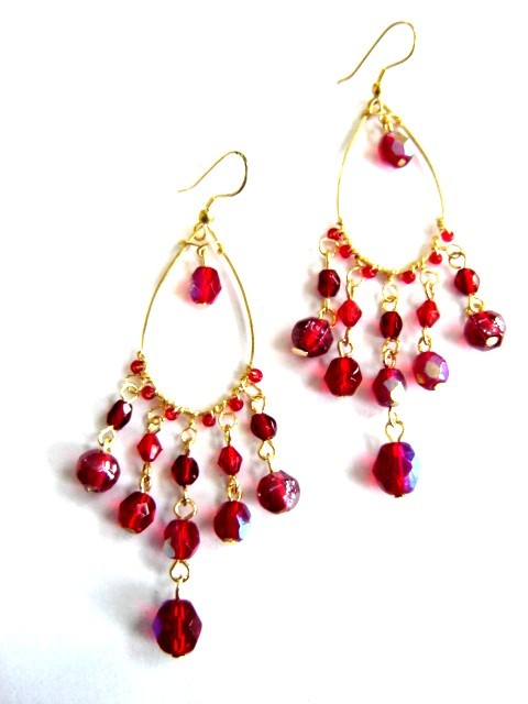 Party Wear Earrings - Metal With Red Stones, 3x2 cm, Dangle Hook | Elegant Look, Attractive Patterns, Party Wear