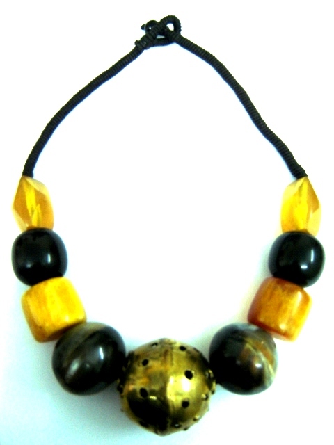 Multi Strand Necklace - Beads and Brass, 16-18 Inches, Amber | Elegant Design, Adjustable Cord, Durable Beads, Versatile Style
