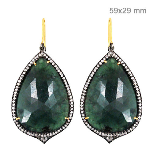 Gold Diamond Emerald Gemstone Earrings