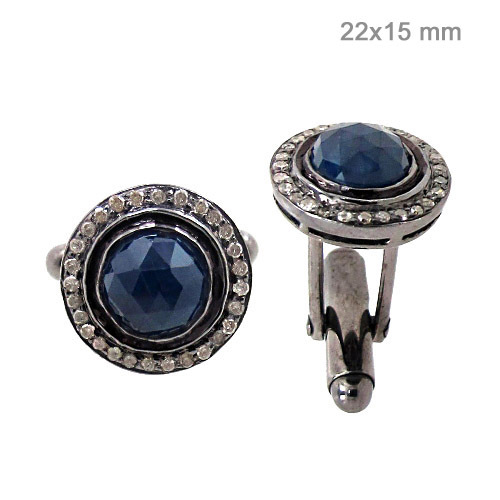 Silver Diamond Blue Sapphire Cufflinks
