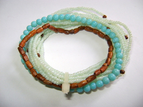 Multi Strand Bead Bracelet - Glass Wood, 7 Inches, Turquoise | Stylish Design, Colorful Beads, Versatile Fashion Accessory