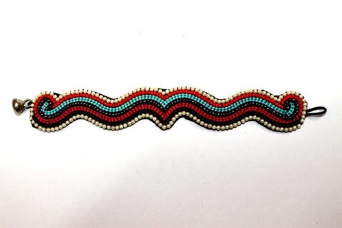 Bracelets - Beaded Fabric, 7-8 Inches, Red | Stylish Accessory, Unique Design, Comfortable Wear
