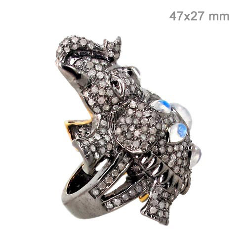 Moonstone Diamond Gold Ring - 14k Gold, 78x29 mm, Moonstone, Diamond | Elegant Design, Luxury Gemstones, Fine Craftsmanship