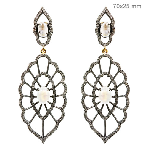 Moonstone Diamond Gold Earrings