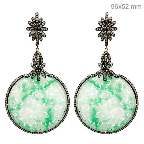 Jade Carving Diamond Earrings