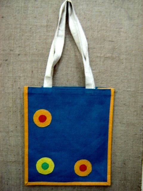 Jute Bags - Jute Cotton, 12x15x4 Inches, Blue | Durable, Eco-Friendly, Reusable, Stylish, Lightweight, Versatile, Cotton Webbing Handles, Screen Print