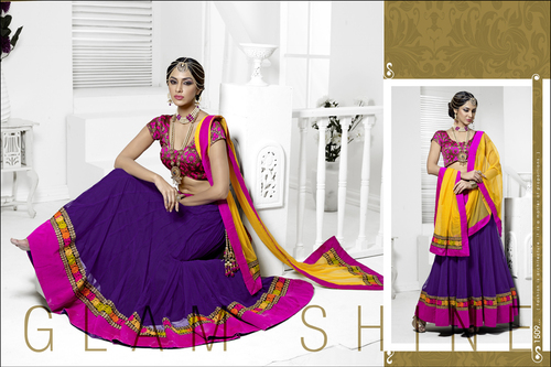 Designer Bridal Lenghas Online Shopping - Brocade Lehenga Choli, Purple Net Dupatta, Embroidered Bridal Wear