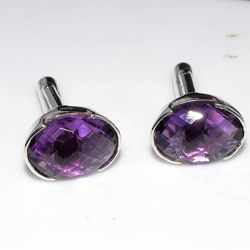 925 Sterling Silver Amethyst Gemstone Men's Cufflink's