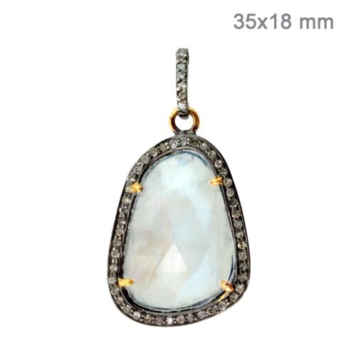 Pave Diamond Moonstone Gold Pendant