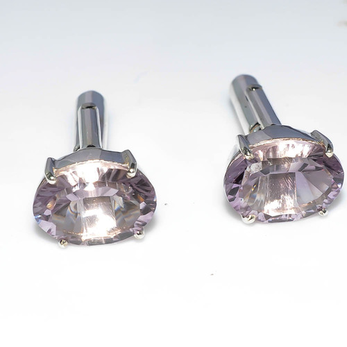 925 Sterling Silver Pink Amethyst Gemstone Men's Cufflink's