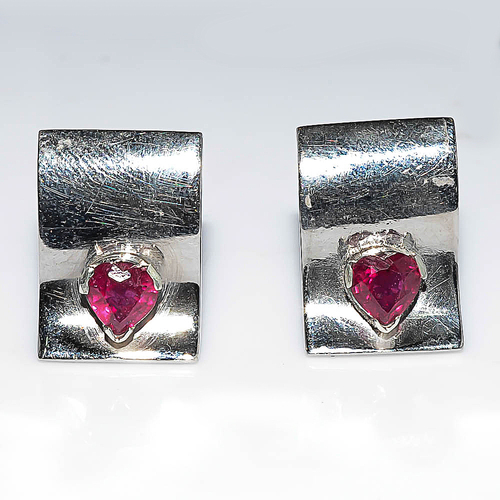 925 Sterling Silver Ruby Gemstone Cufflinks - 15x10 mm, Red, Brushed Finish, Handmade, Elegant Design